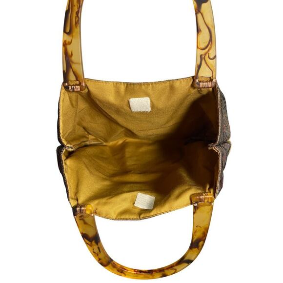 Gold Purple Paisley Tortoise Shell Handle Fabric Tote Purse - Picture 3 of 3